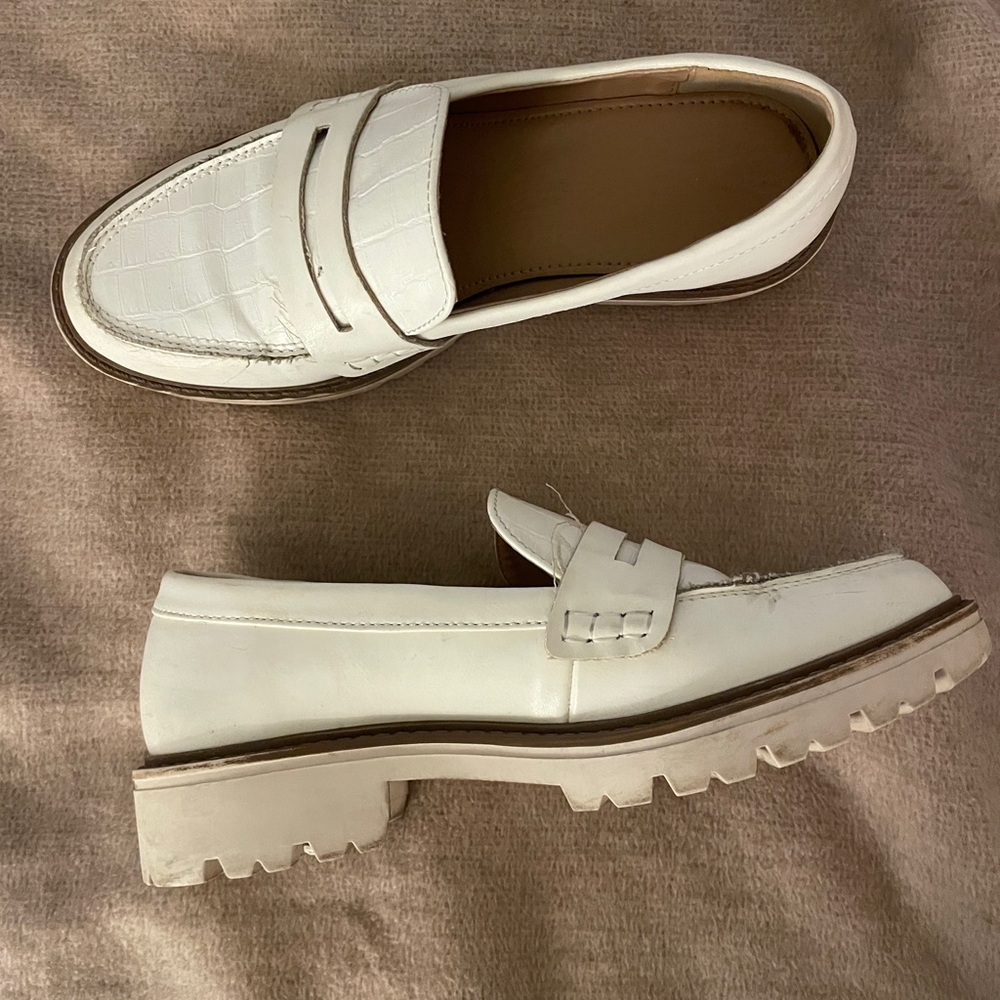 White and Tan Chunky Loafers